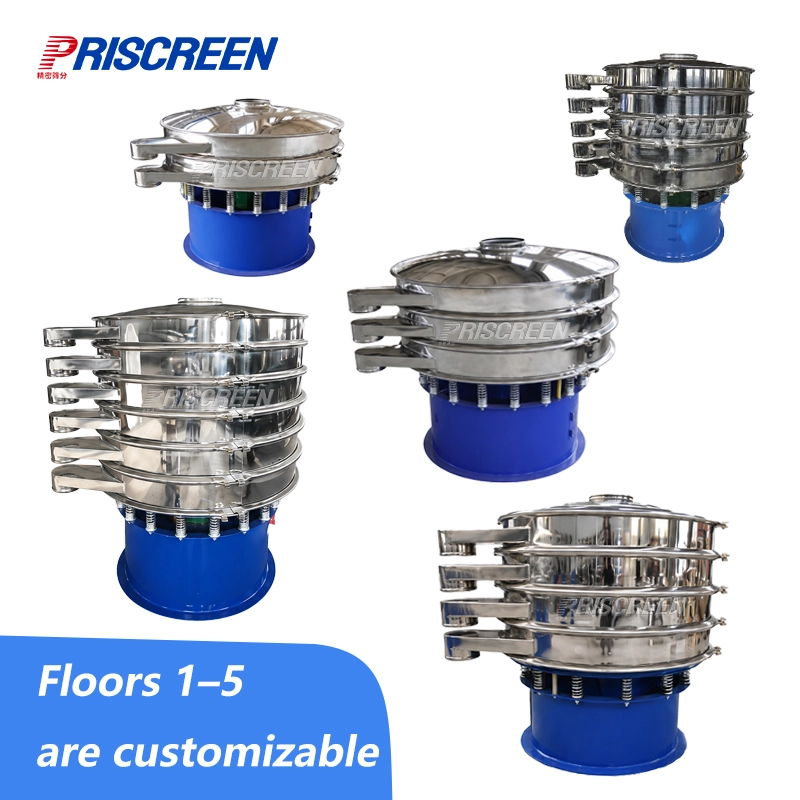 Rotary vibrating screen with single, double, triple, four and five deck configurations